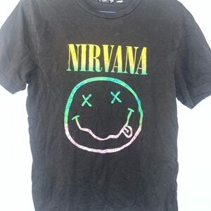 Nirvana Black Tee with Colorful Smiley 5/$20